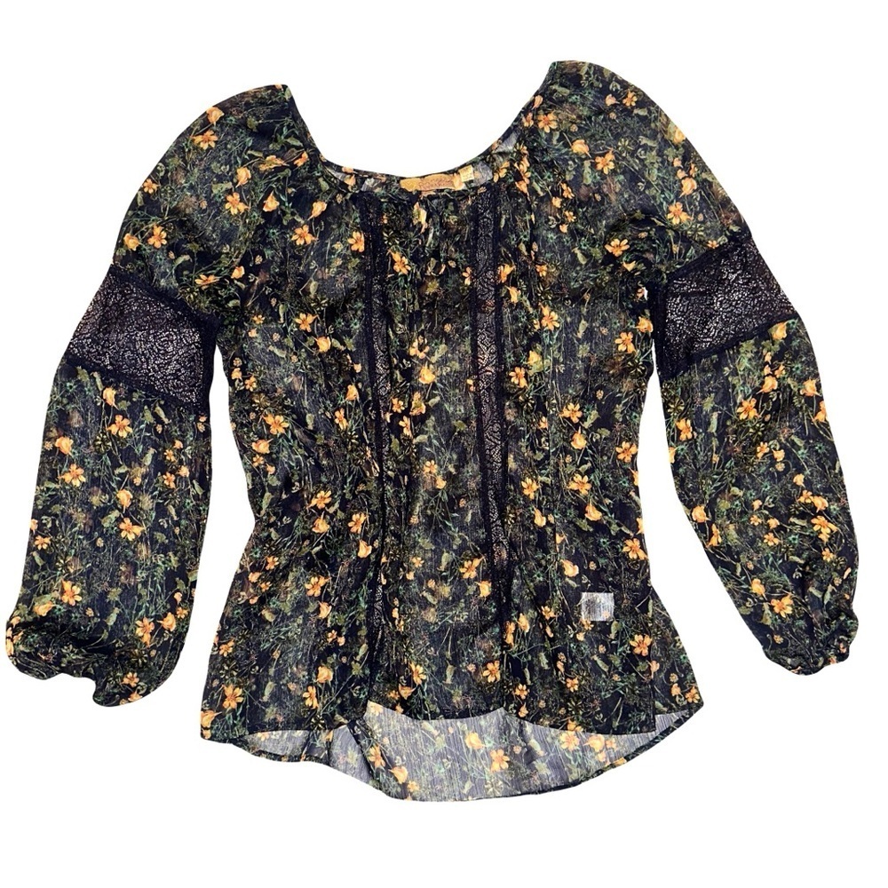 Vera Wang Princess Sheer Floral and Lace Blouse Size Med